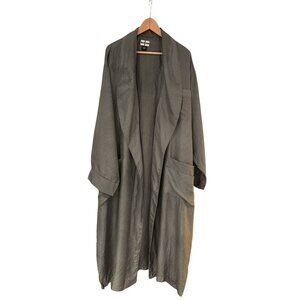 Max Deco 100% Silk Robe Kimono Jacket L/XL Gray Geometric Print Lounge Wear